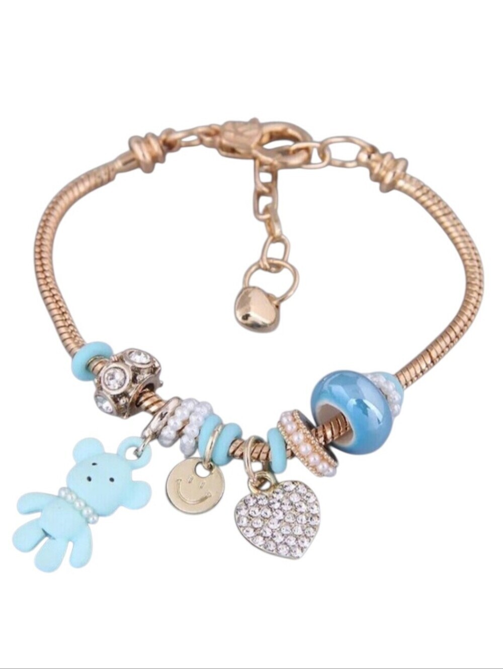 Charm Bracelet Teddy Bear Blue Zircon Heart